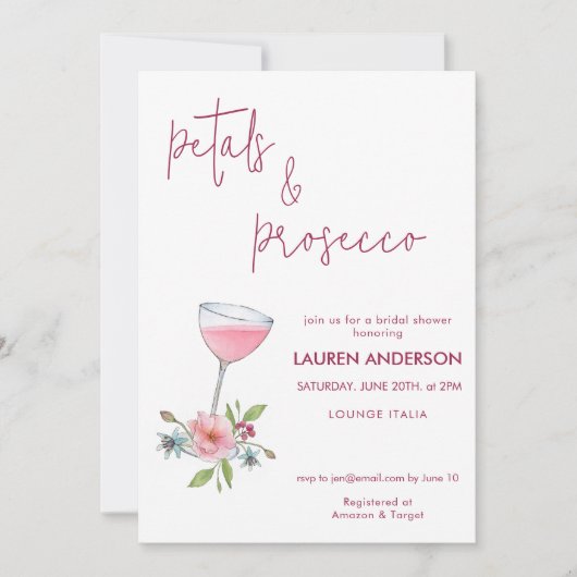 Blush Pink Petals en Prosecco Vrijgezellenfeest Kaart (Voorkant)
