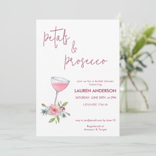 Blush Pink Petals en Prosecco Vrijgezellenfeest Kaart (Staand voorkant)