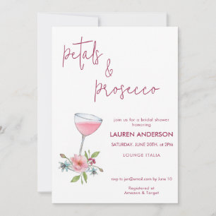 Blush Pink Petals en Prosecco Vrijgezellenfeest Kaart