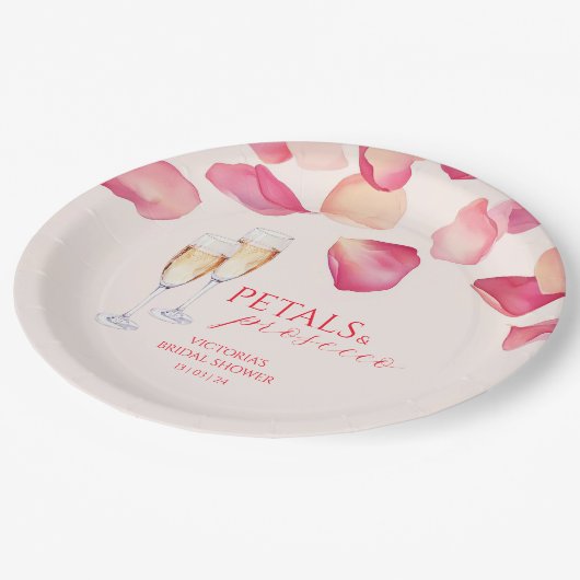 Blush Pink Petals en Prosecco Vrijgezellenfeest Papieren Bordje (Gekanteld)