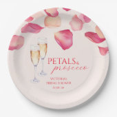 Blush Pink Petals en Prosecco Vrijgezellenfeest Papieren Bordje (Voorkant)
