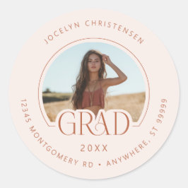 Blush Pink Photo Address Afstuderen Envelope Seal Ronde Sticker