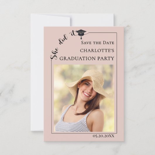 Blush Pink Photo Graduation Party Save the Date (Voorkant)