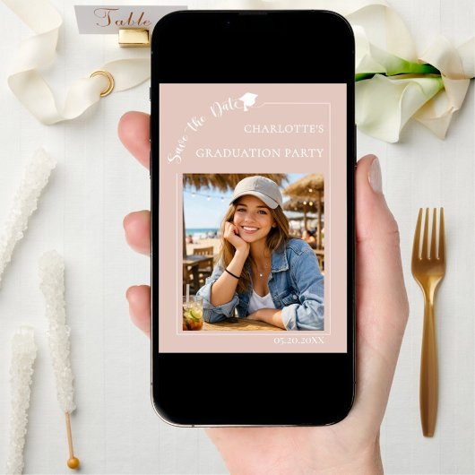Blush Pink Photo Graduation Party Save the Date