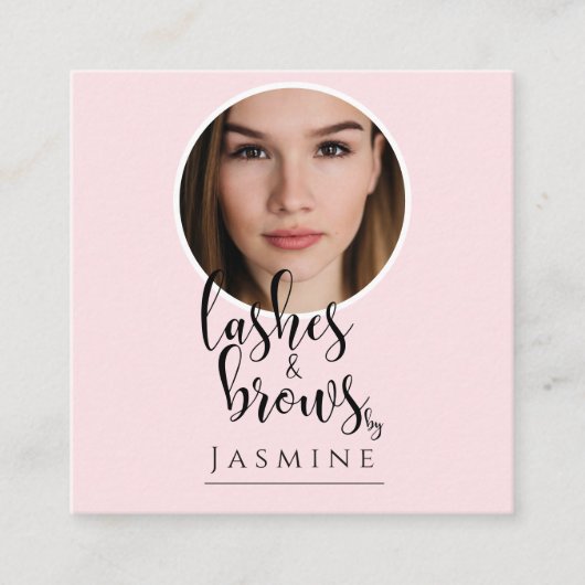 Blush Pink Photo Lashes & Brows QR Code Square Vierkante Visitekaartje (Voorkant)