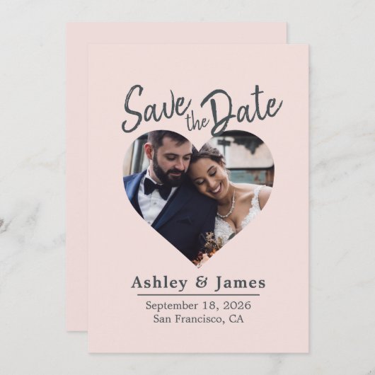 Blush Pink Photo Modern Script Save the Date (Voorkant / Achterkant)