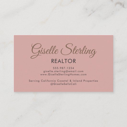 Blush Pink Photo Monogram Realtor Luxury Visitekaartje (Achterkant)