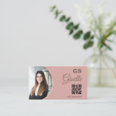 Blush Pink Photo Monogram Realtor QR-code Visitekaartje (Staand voorkant)