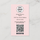 Blush Pink Photo Script Hair Logo QR Code Social Visitekaartje (Achterkant)