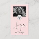 Blush Pink Photo Script Hair Logo QR Code Social Visitekaartje (Voorkant)