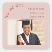 Blush pink photo She did it Graduation Party Vierkante Sticker (Voorkant)