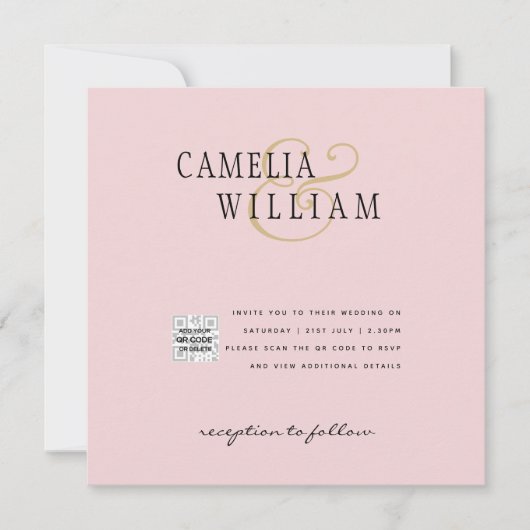 Blush PINK Photo Weddenschap nodigt QR Code Save D (Voorkant)