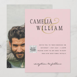 Blush PINK Photo Weddenschap nodigt QR Code Save D Kaart