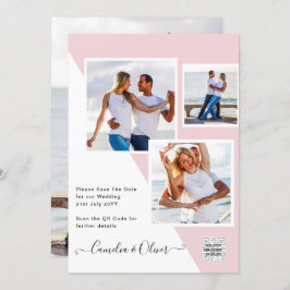 Blush PINK Photo Weddenschap nodigt QR Code Save D Kaart