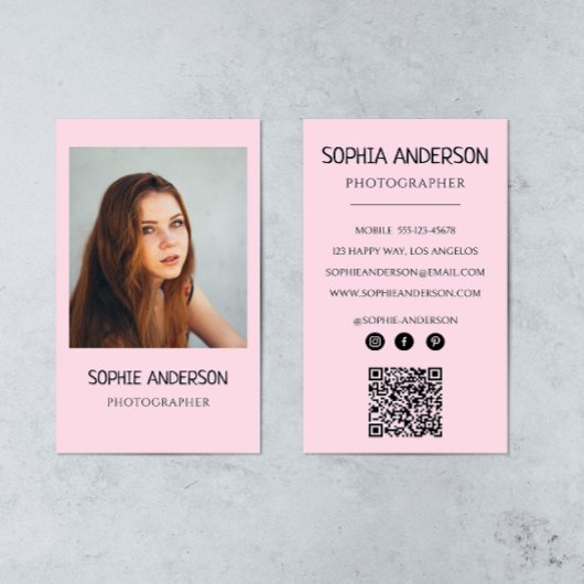 Blush Pink Photographe Photo with QR Code Visitekaartje