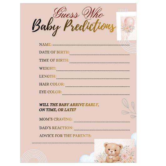Blush pink Playful Baby Shower Predictions game