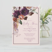 Blush Pink, Plum en Gold Baby shower Kaart (Staand voorkant)