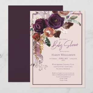 Blush Pink, Plum, Pink and Gold Baby shower Kaart
