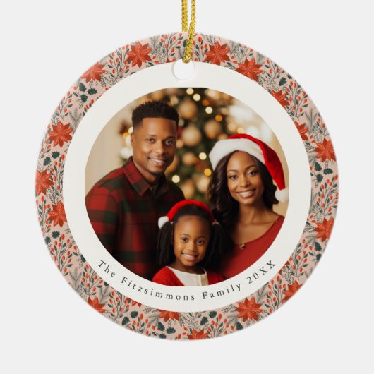 Blush Pink Poinsettia 1 Family Photo Christmas Keramisch Ornament (Voorkant)