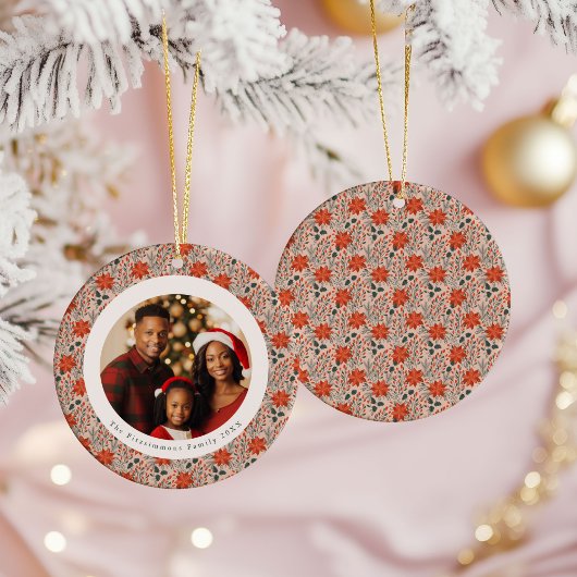 Blush Pink Poinsettia 1 Family Photo Christmas Keramisch Ornament