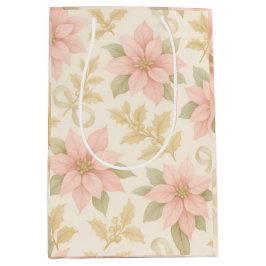 Blush Pink Poinsettia Holiday Gift Bag Medium Cadeauzakje