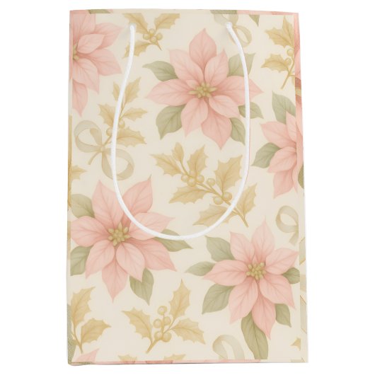 Blush Pink Poinsettia Holiday Gift Bag Medium Cadeauzakje (Voorkant)