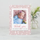 Blush Pink Polka Dots Birth Announding Dank je wel Aankondiging (Staand voorkant)