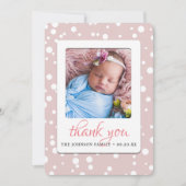 Blush Pink Polka Dots Birth Announding Dank je wel Aankondiging (Voorkant)