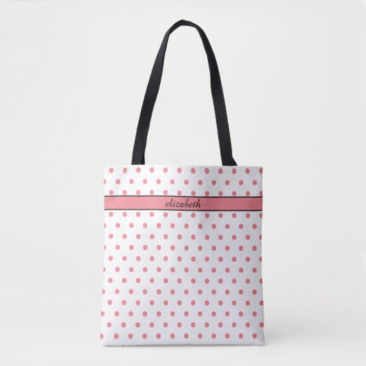 Blush Pink Polka Dots Gepersonaliseerde Canvas tas (Voorkant)