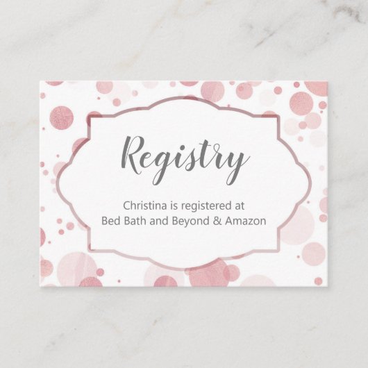 Blush Pink Polka Dots "Registry" Baby Meisje Douch Informatiekaartje (Voorkant)