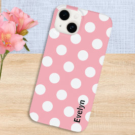 Blush Pink Polka Dots Wit gestippeld patroon Case-Mate iPhone 14 Hoesje