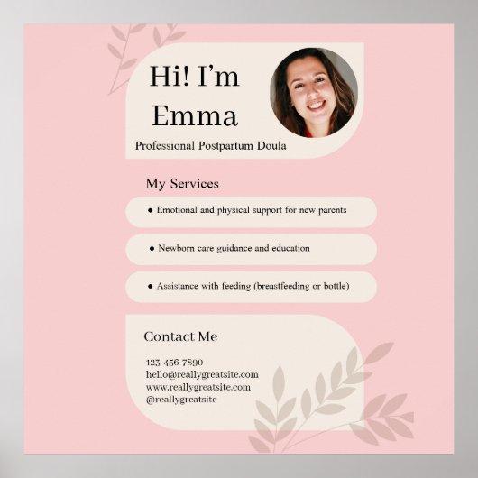 Blush Pink Postpartum Doula Professional Design Poster (Voorkant)
