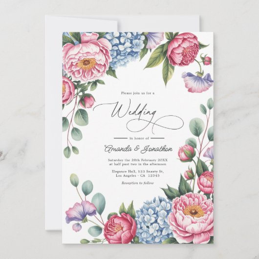 Blush Pink, Powder Blue & Lavender Floral Wedding Kaart (Voorkant)