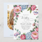 Blush Pink, Powder Blue & Lavender Floral Wedding Kaart (Voorkant / Achterkant)
