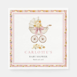 Blush Pink Pram Floral Baby Shower Luncheon Napkin Servet
