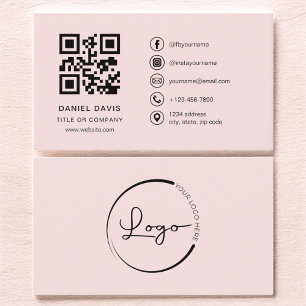 Blush Pink Professioneel Bedrijf Logo QR Code Visitekaartje