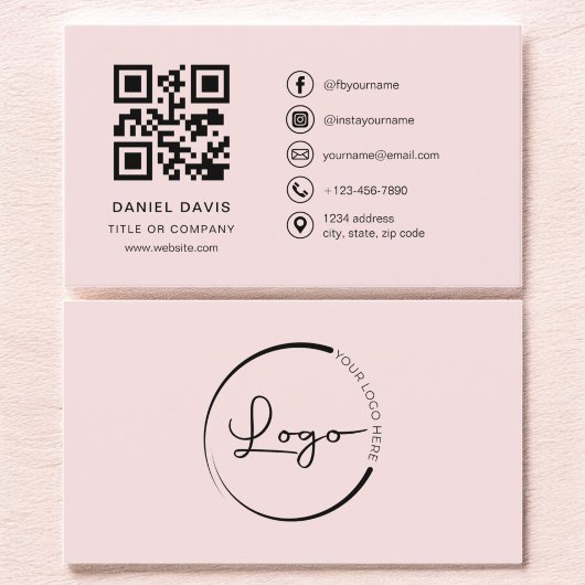 Blush Pink Professioneel Bedrijf Logo QR Code Visitekaartje
