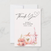 Blush Pink Pumpkin Bloemen Dank u Bedankkaart (Voorkant)