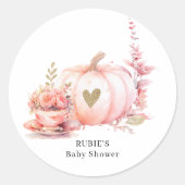 Blush Pink Pumpkin Bloemen Goud Hart Ronde Sticker (Voorkant)