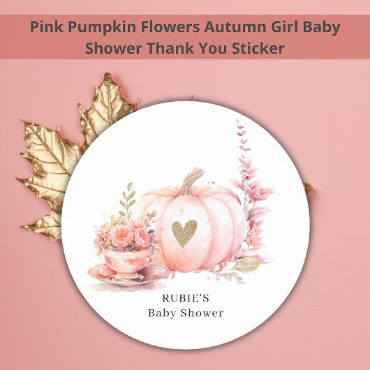 Blush Pink Pumpkin Bloemen Goud Hart Ronde Sticker
