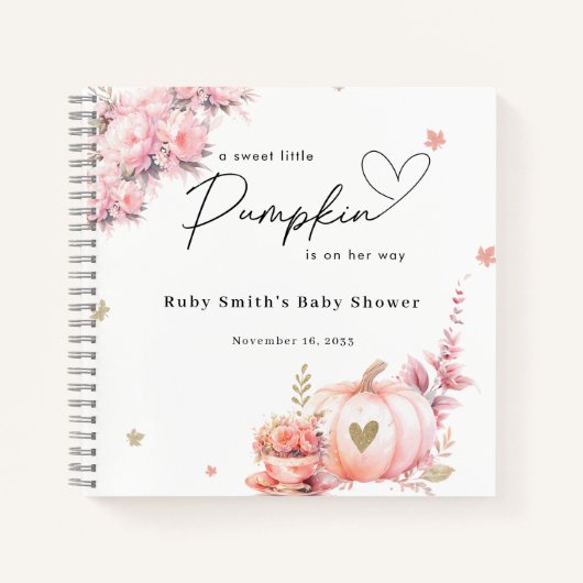 Blush Pink Pumpkin Floral Baby shower Gastboek Notitieboek (Voorkant)