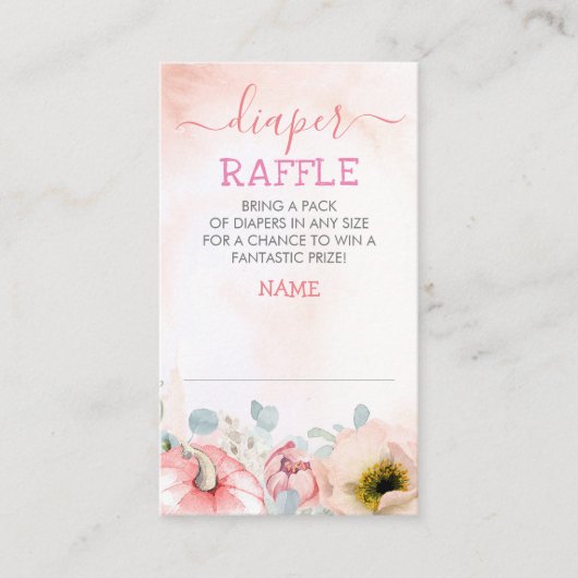Blush Pink Pumpkin Herfst Luier Raffle Ticket Informatiekaartje (Voorkant)