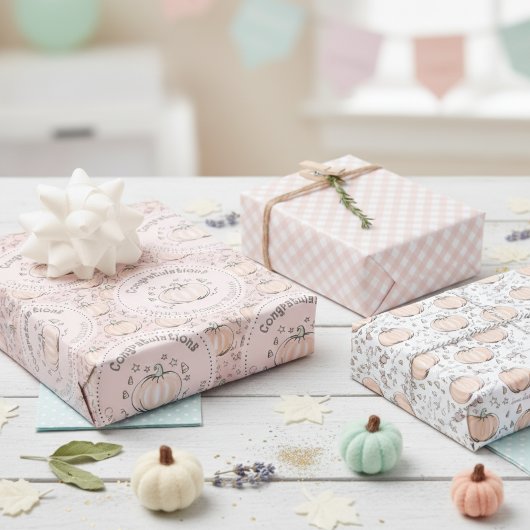 Blush Pink Pumpkin Mom wordt gefeliciteerd Inpakpapier Vel