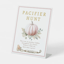Blush Pink Pumpkin Pacifier Hunt Baby Shower Reclamebord Met Voetstuk