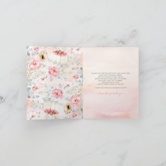 Blush Pink Pumpkins Herfst Baby shower Dank u Bedankkaart (Binnen)