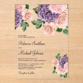 Blush Pink Purple Floral Wedding Acryl Uitnodigingen (Voorkant)