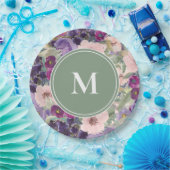 Blush Pink Purple Flowers Sage Green Monogram Papieren Bordje (Feest)