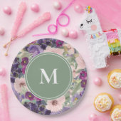 Blush Pink Purple Flowers Sage Green Monogram Papieren Bordje (Feest)