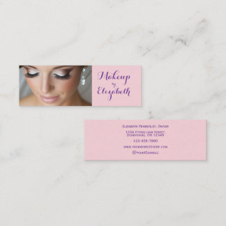 Blush Pink Purple Script Photo Makeup Mini Visitekaartje