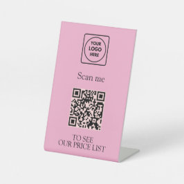 Blush Pink QR Code Business Display Menu and Price Reclamebord Met Voetstuk